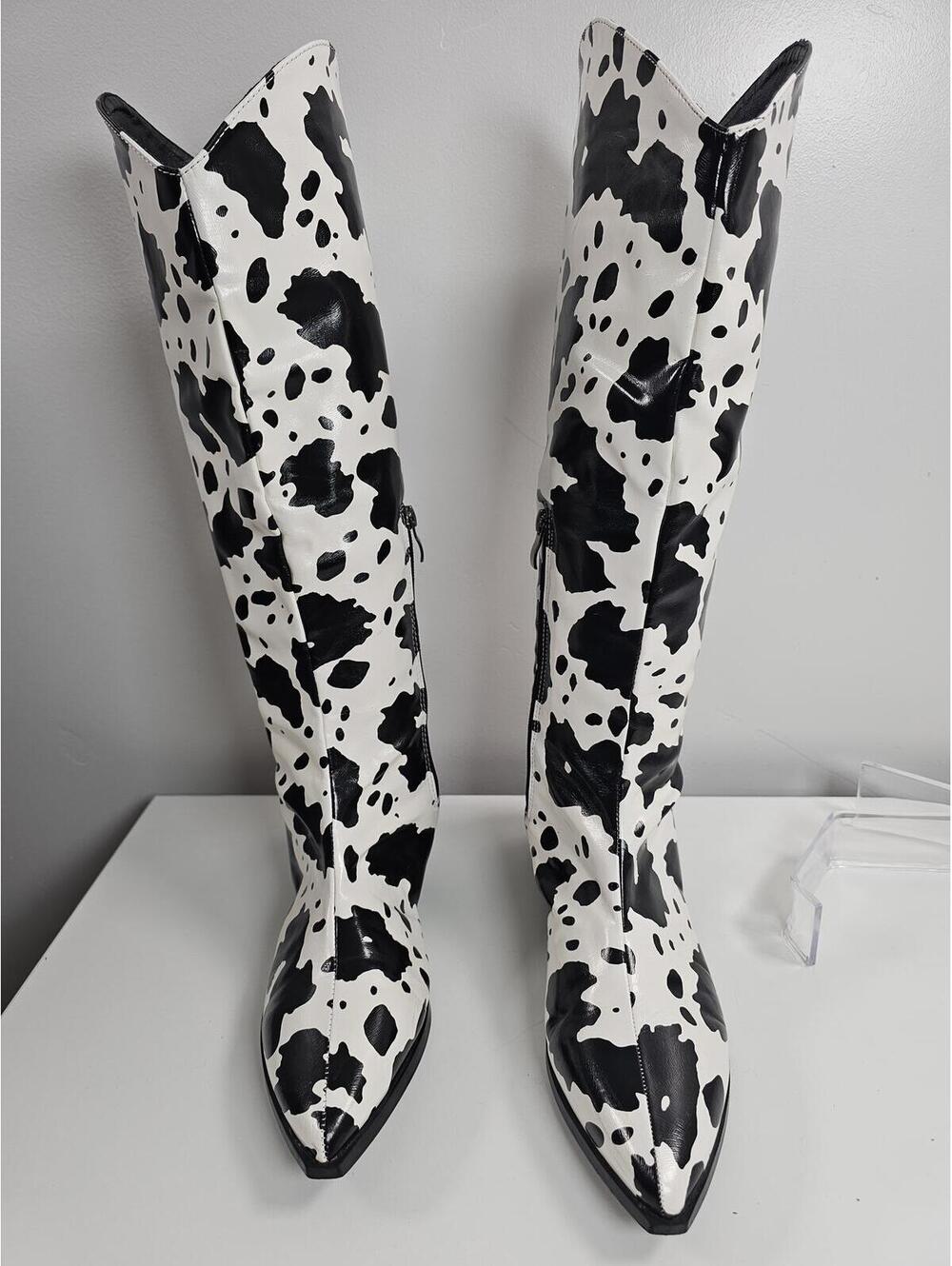 Cow Print Western Style Knee-High Boots Sz 40 - Picture 5 of 10